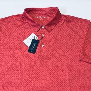 Mizzen+Main Large Trim Fit Short Sleeve Button Up Shirts Mens Red Geometric